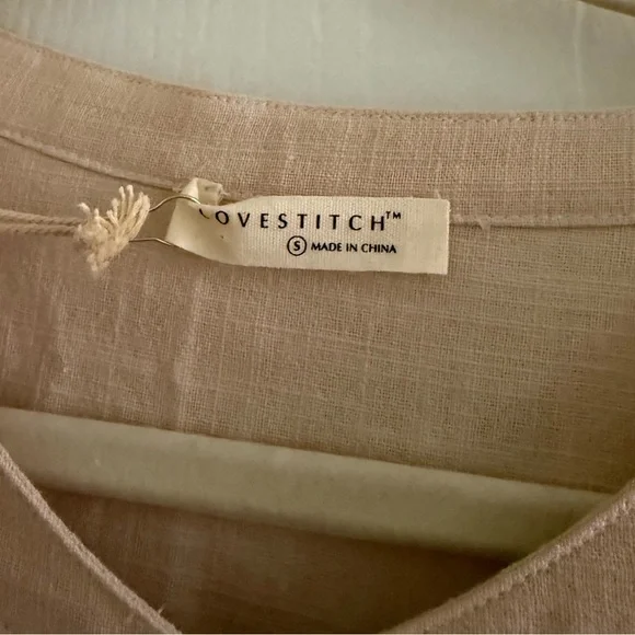 Lovestitch 100% Cotton Cutout Midi Dress Beige Tan Button Front Long Sleeves - Picture 5 of 8